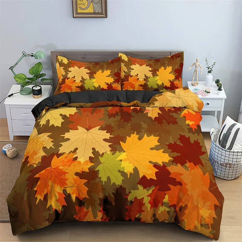 Bed Sheet Microfiber - 단풍잎 이불 커버 가을 테마 침구