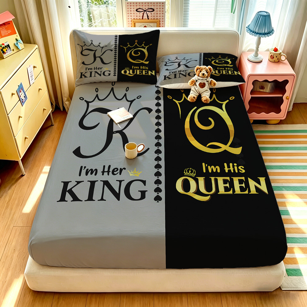Bed Sheet Microfiber - 그의 그녀의 왕 여왕 왕관 디자인