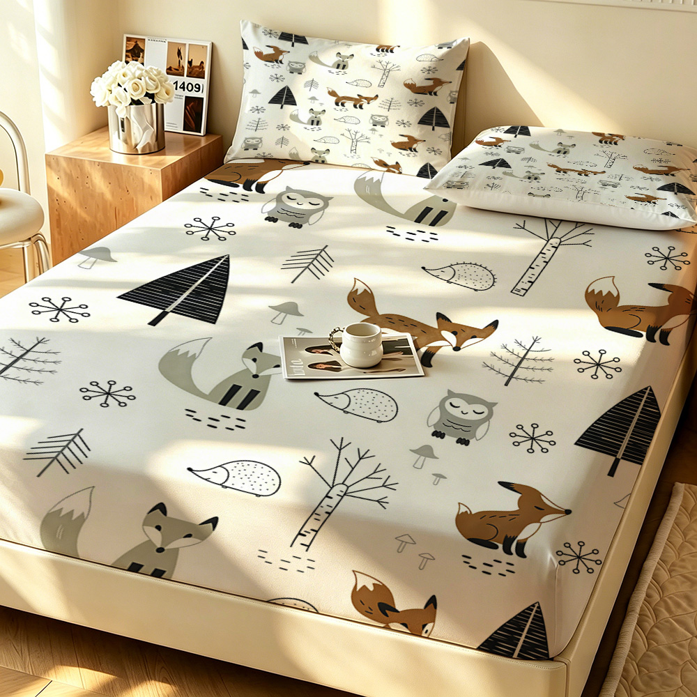 Bed Sheet Microfiber - 포레스트 폭스 아울 파인 3피스 피티드