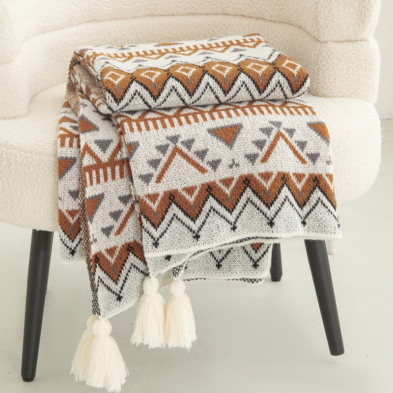 보헤미안 스타일 프린트 니트 담요 고급 피부 친화적인  - Luxury Home Textiles Usa 리뷰 및 가격