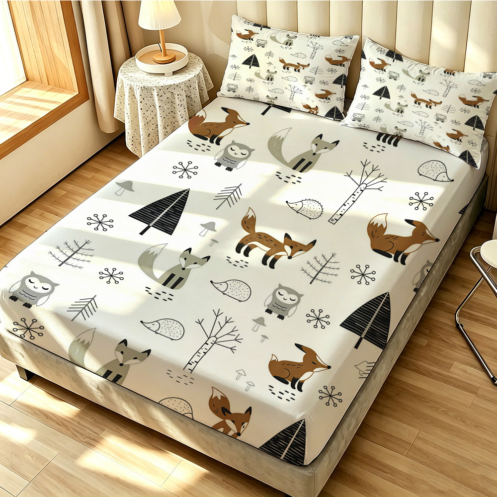 포레스트 폭스 아울 파인 3피스 피티드 시트 세트, 탄 - Bed Sheet Microfiber 리뷰 및 가격