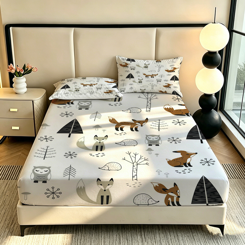 포레스트 폭스 아울 파인 3피스 피티드 시트 세트, 탄 - Bed Sheet Microfiber 리뷰 및 가격